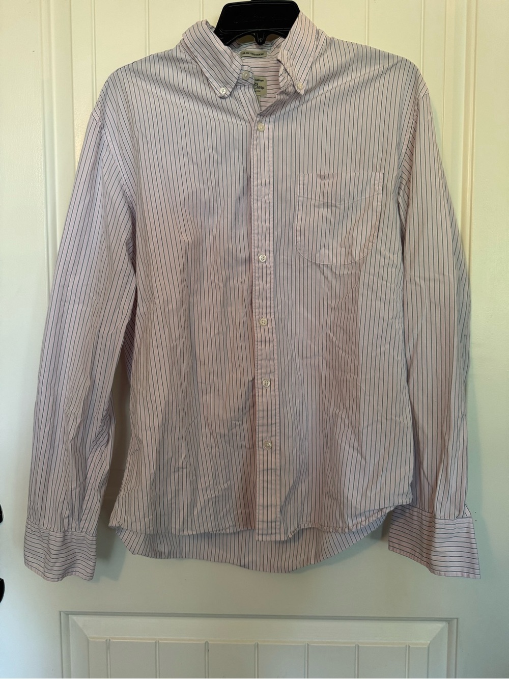 J. Crew Men's Pink and Blue Pinstripe Button-Down Shirt